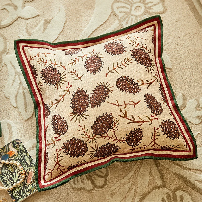 Evergreen Christmas Throw Pillow Cover with Pine Cone Print