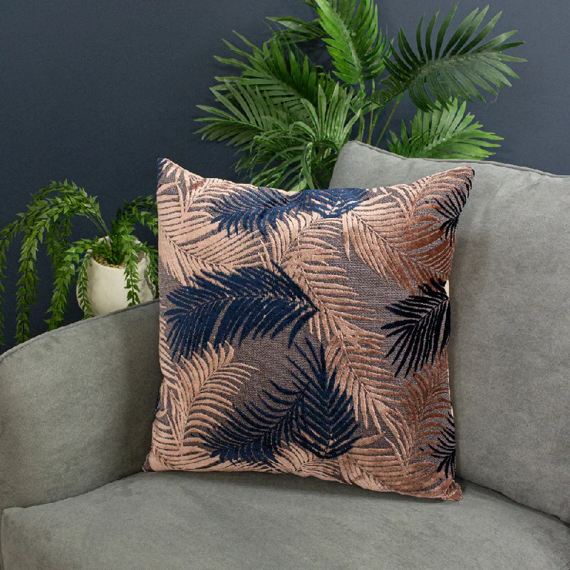 Palm Grove Velvet Jacquard Cushion Blush/Navy