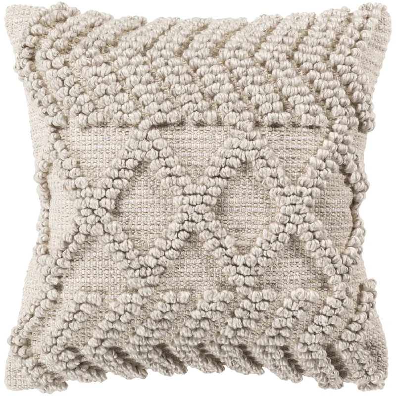 Anders Hand Woven Square Pillow Cream, Light Gray, Khaki