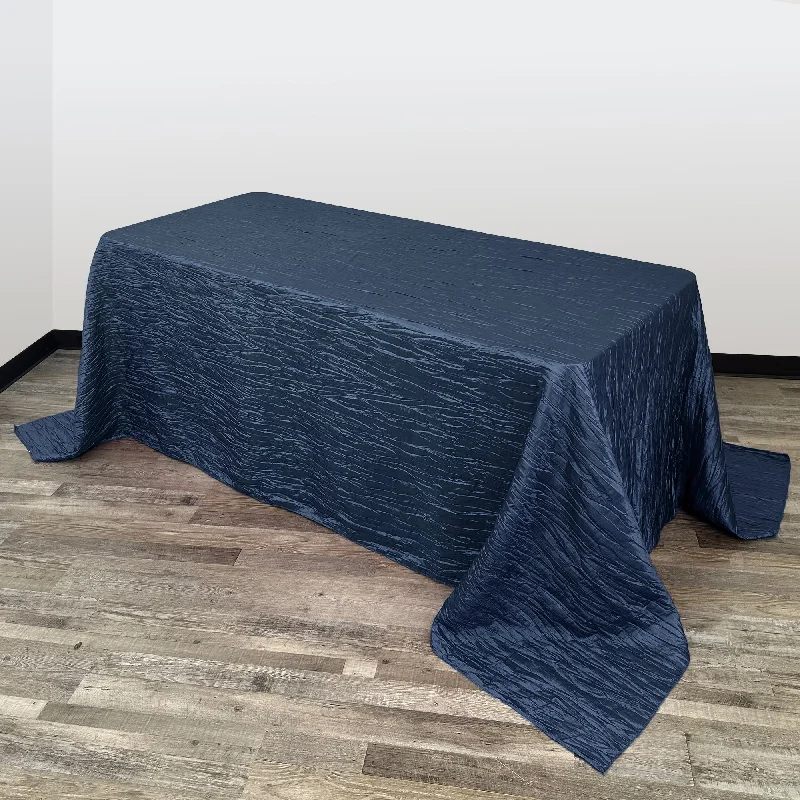 90 x 156 inch Crinkle Taffeta Rectangular Tablecloth Navy Blue