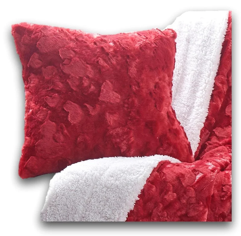 DaDa Bedding Candy Apple Red Vibrant Luxury Faux Fur Euro Throw Pillow Cover (Red-19)