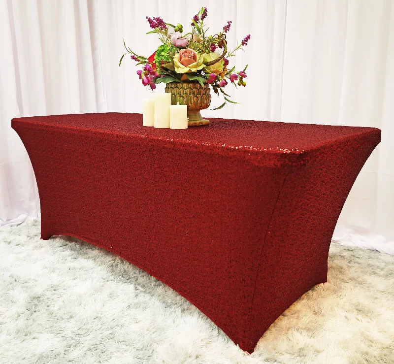 6 Ft Rectangular Sequin Spandex Table Cover - Apple Red (1pc)