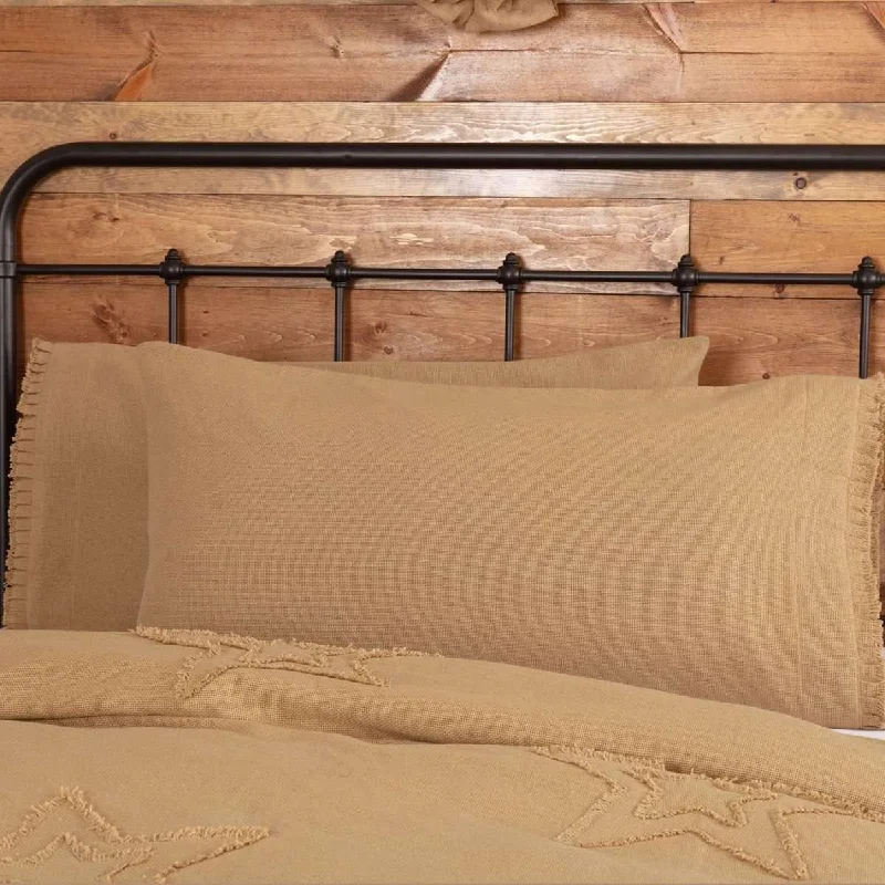 Burlap Natural King Pillow Case w/ Fringed Ruffle Set of 2 21x40 VHC Brands