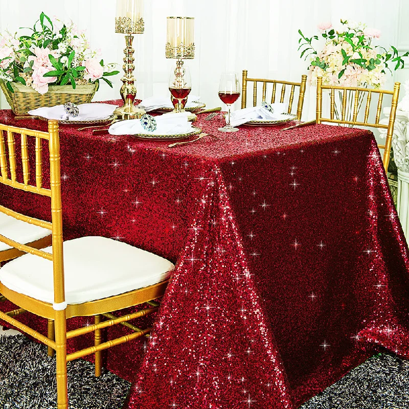 90"x132" Seamless Rectangular Sequin Taffeta Tablecloth - Apple Red (1pc)