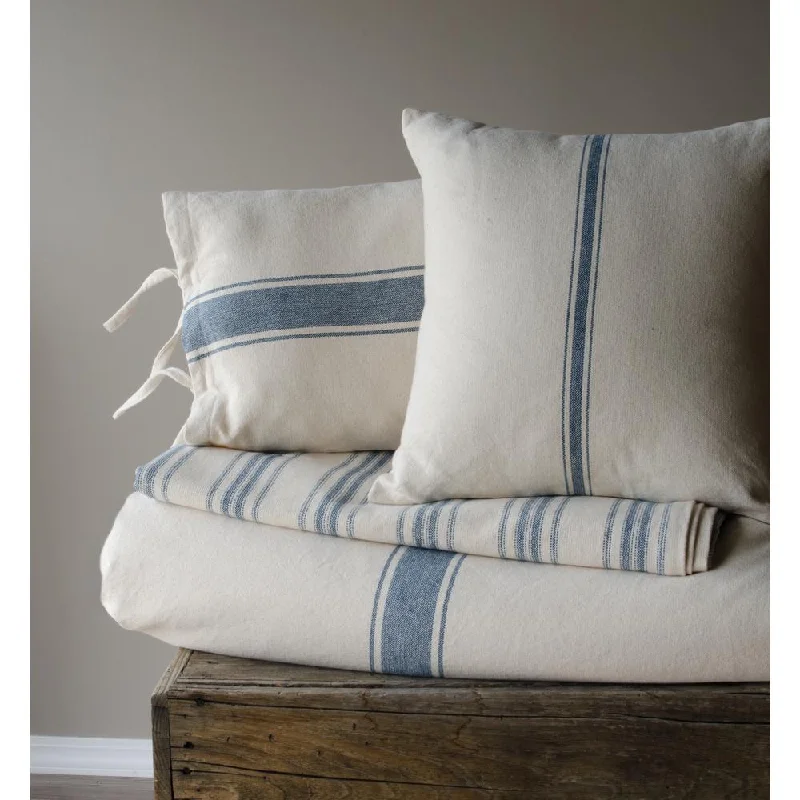 Colonial Blue Cream Grain Sack Stripe Pillow Cover PC165014