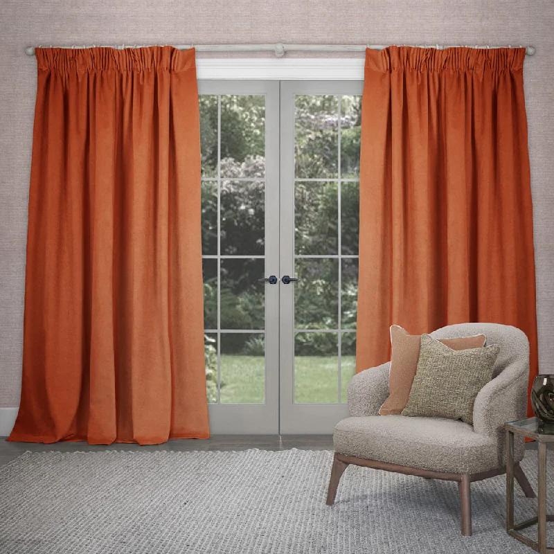 Cube Velvet Pencil Pleat Curtains Spice