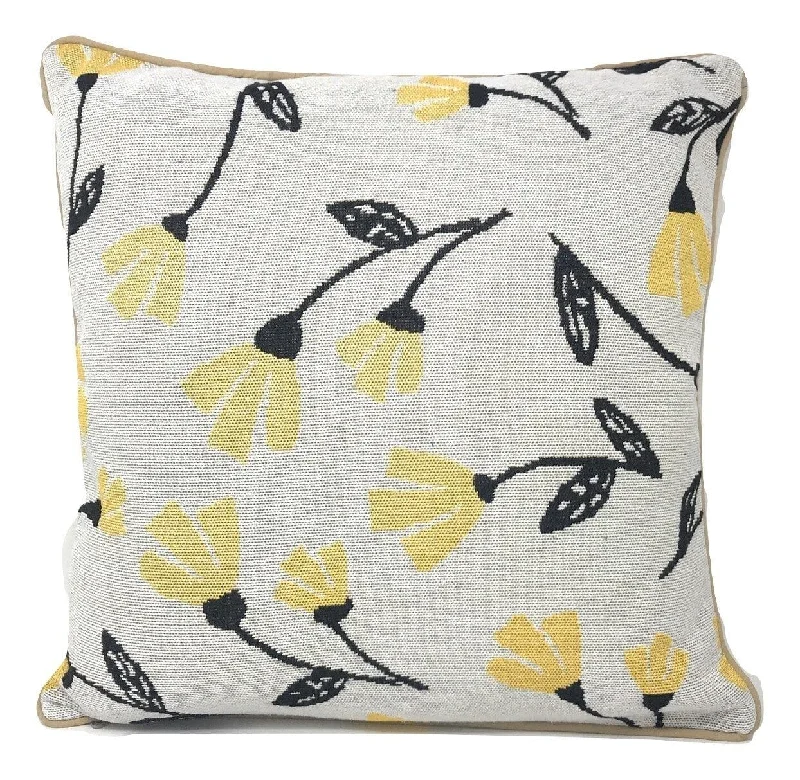 DaDa Bedding Yellow Fleur Floral Botanical Spring Tapestry Throw Pillow Cover, 16" x 16" (18112)