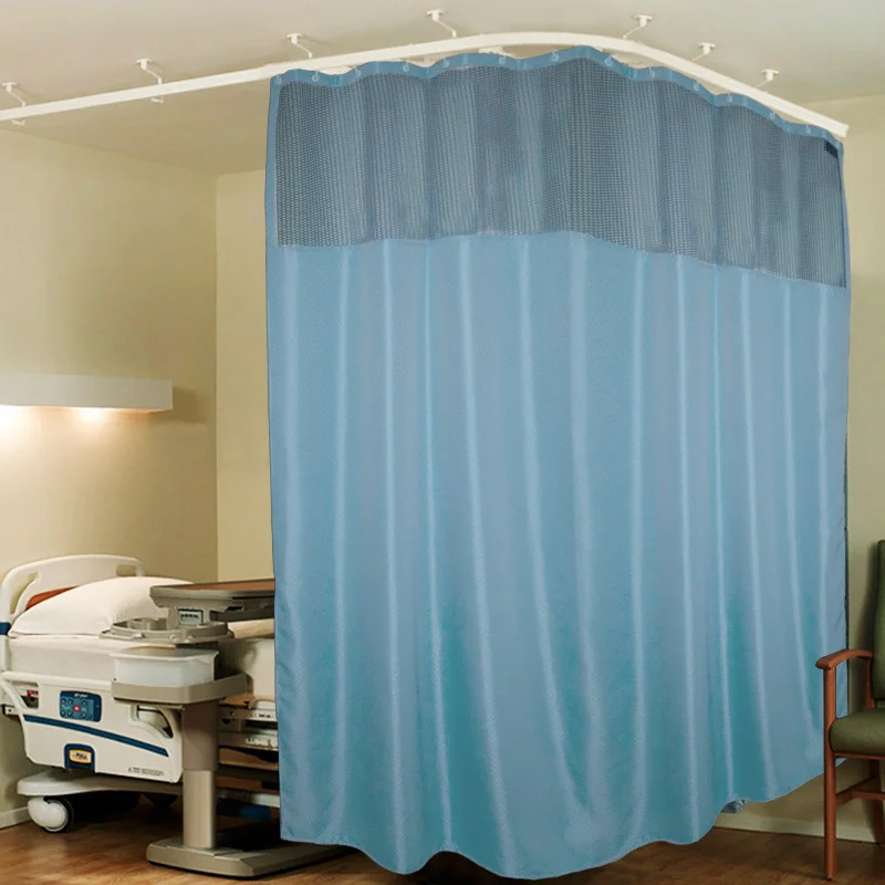 Hospital Partition Curtains, Clinic Curtains Size 10 FT W x 7 ft H, Channel Curtains with Net Fabric, 100% polyester 20 Rustfree Metal Eyelets 20 Plastic Hook, Sky Blue, Zig Zag  (10x7 FT, Pk of 1)