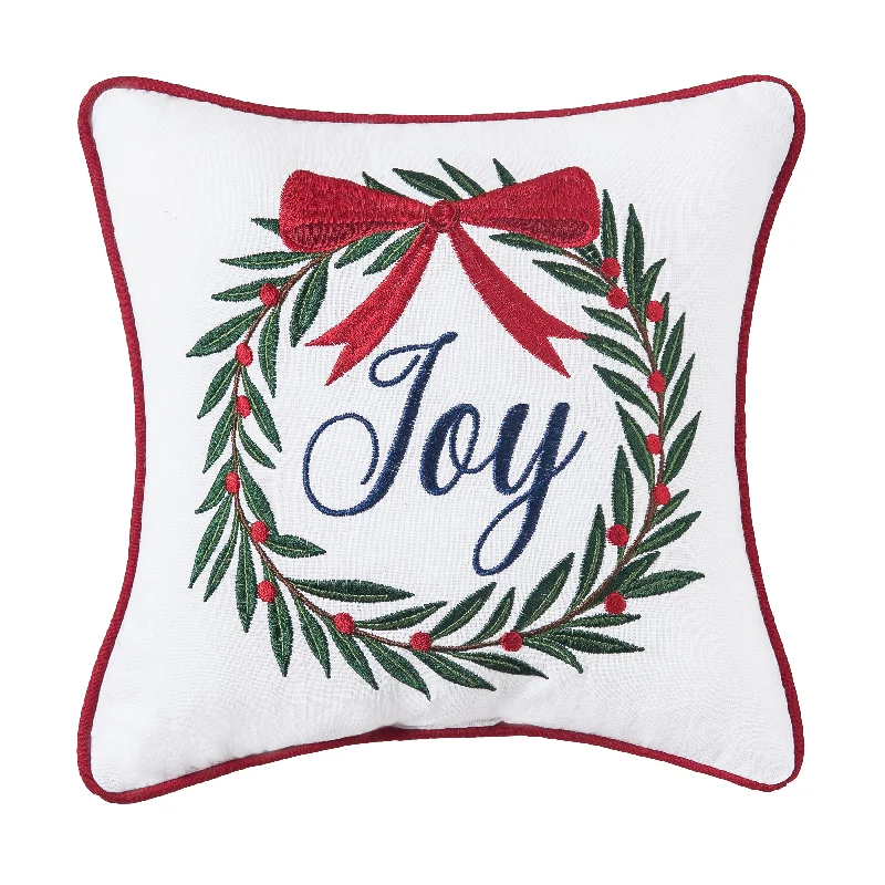 Joy Wreath Embroidered Pillow