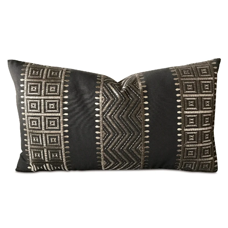 Silver Charcoal Geometric Woven Lumbar Pillow Cover 15x26