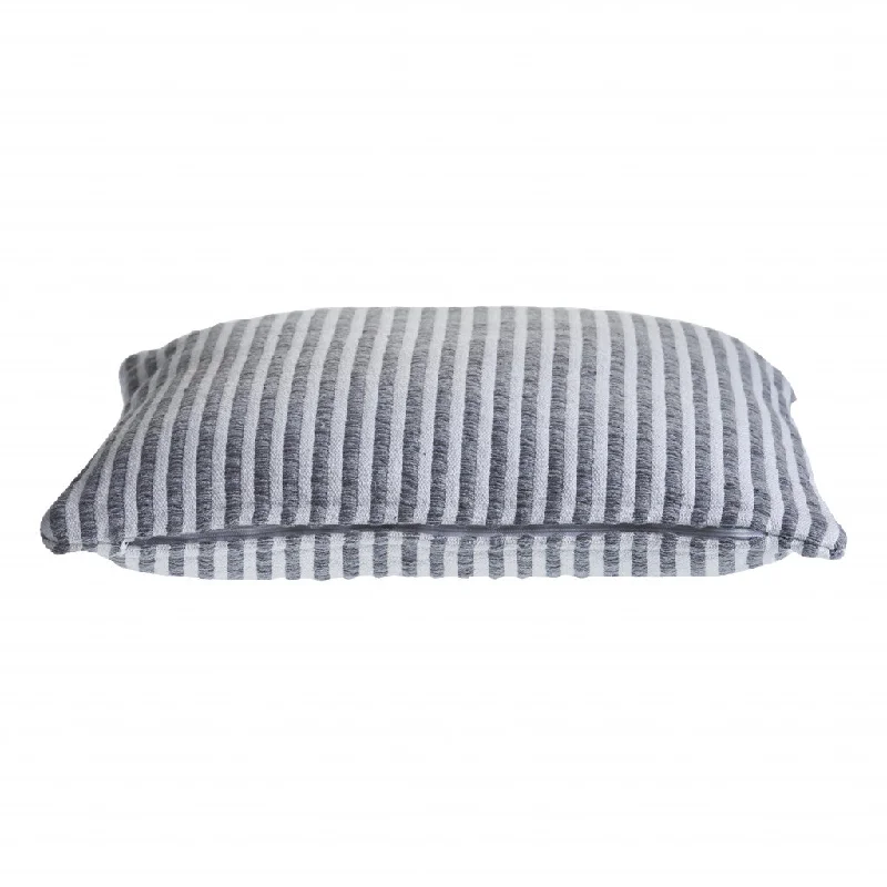 22" X 22" Gray And Cream 100% Cotton Striped Zippered Pillow