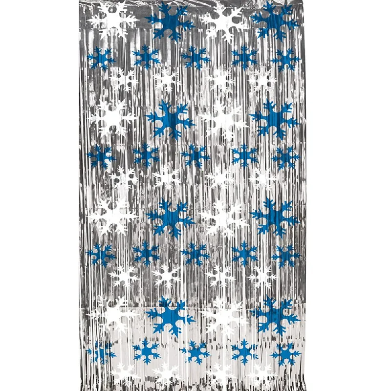 Snowflake Silver Foil Shimmer Curtain - 2.44m