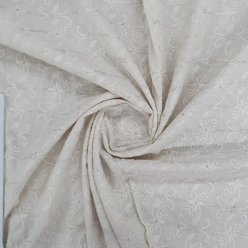 Cream Embroidery Sequins Cotton Fabric