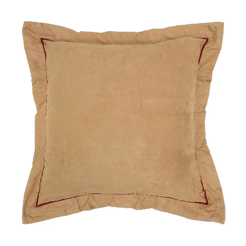 26" x 26" Tan Faux Suede/Red Euro Sham