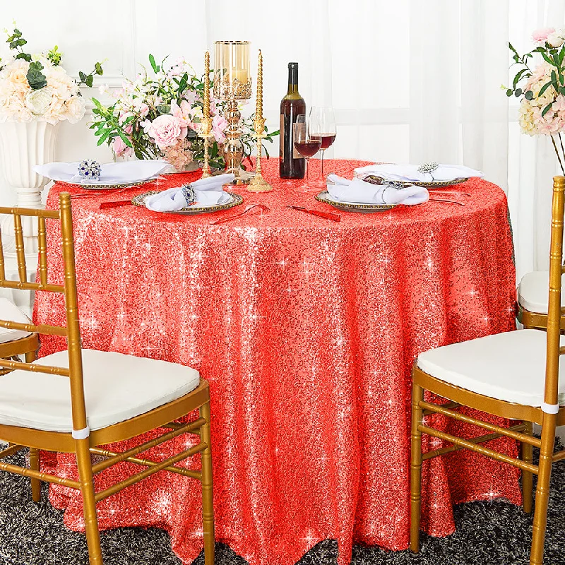 108" Seamless Round Sequin Taffeta Tablecloth - Coral (1pc)