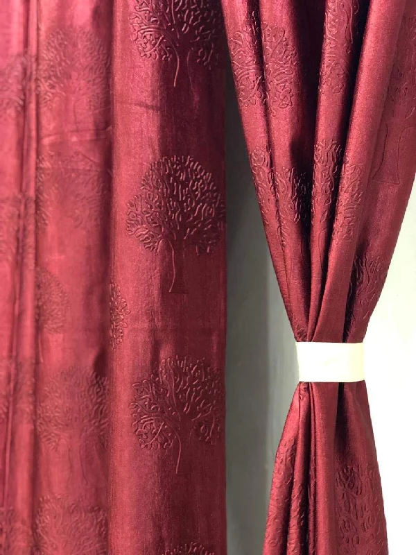 Tree Emboss Curtain-Maroon