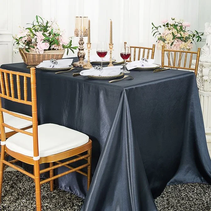 90"x132" Seamless Rectangular Satin Tablecloth - Pewter/Charcoal (1pc)