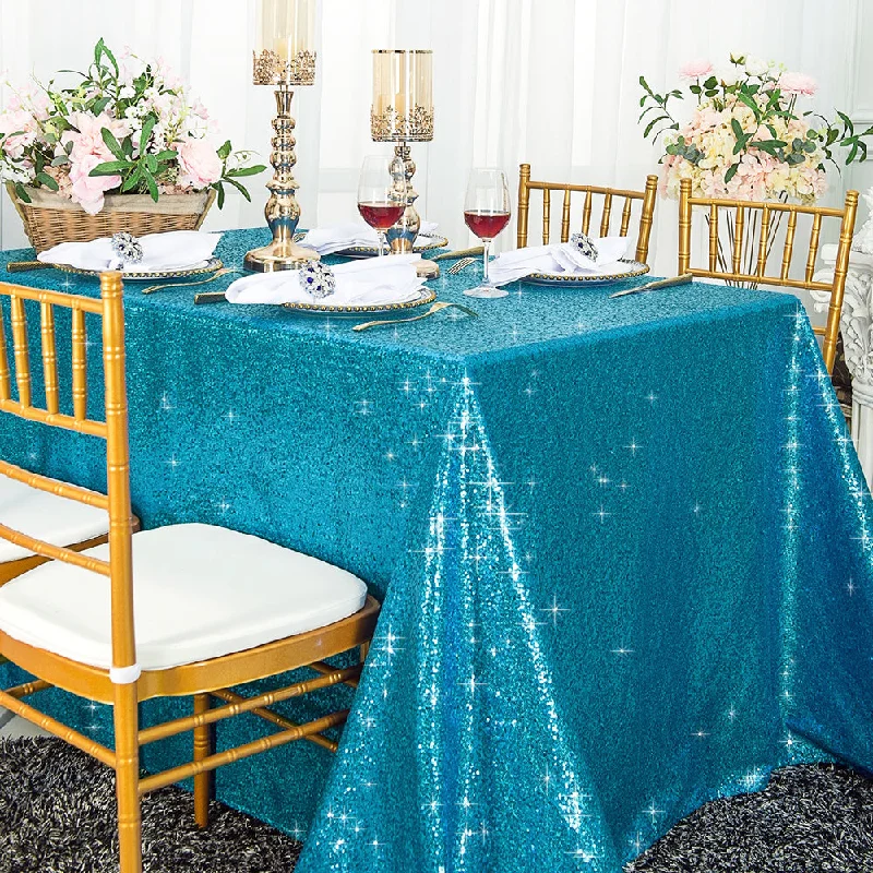 90"x156" Seamless Rectangular Sequin Taffeta Tablecloth - Turquoise (1pc)