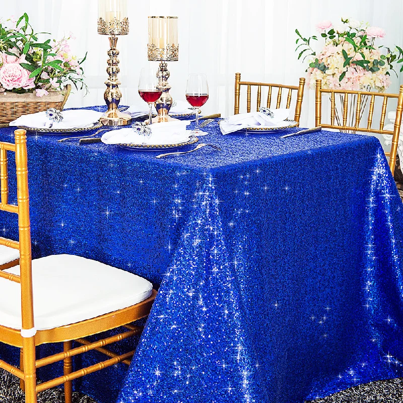 90"x156" Seamless Rectangular Sequin Taffeta Tablecloth - Royal Blue (1pc)