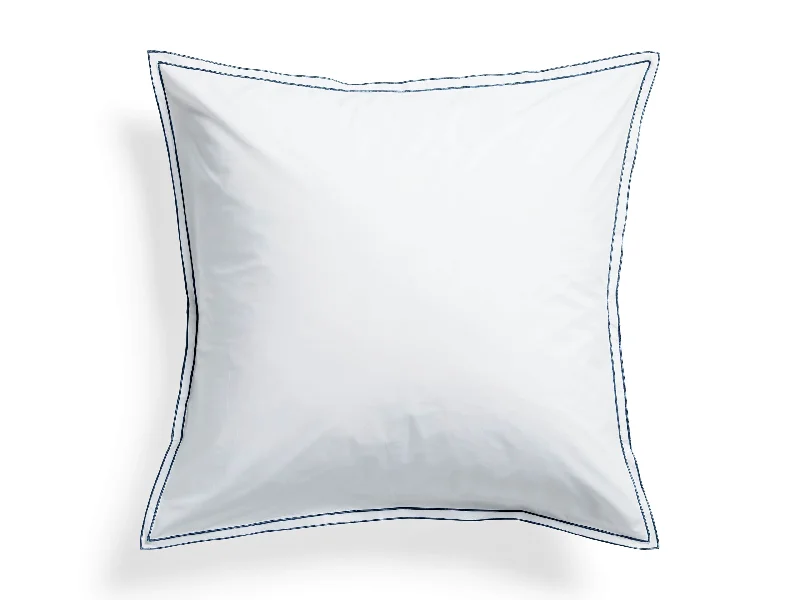 Italian Embroidered Percale Sham in Denim