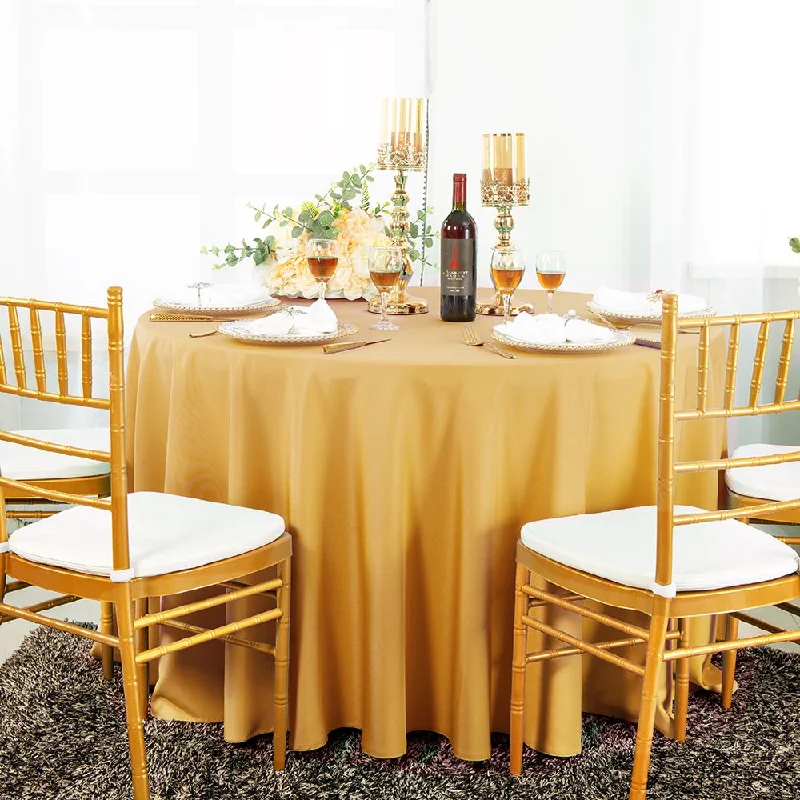 132" Seamless Round Polyester (220 GSM) Tablecloth - Gold (1pc)