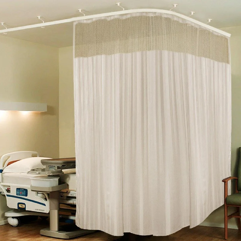 Hospital Partition Curtains, Clinic Curtains Size 12 FT W x 7 ft H, Channel Curtains with Net Fabric, 100% polyester 24 Rustfree Metal Eyelets 24 Plastic Hook, Cream, (12x7 FT, Pk of 1)