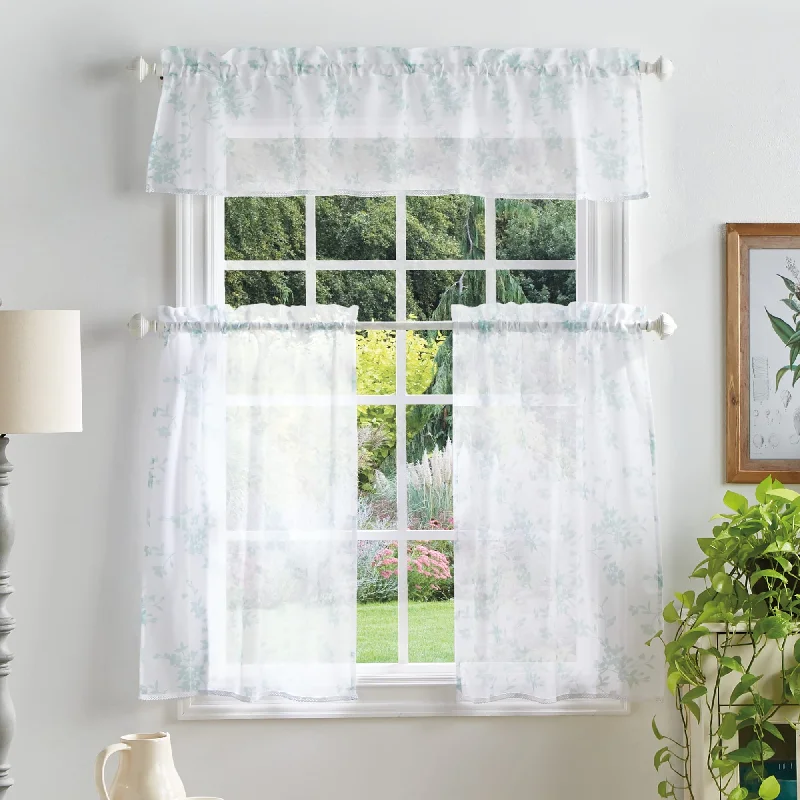 Martha Stewart Bellefield Floral Sheer Curtain Tier and Valance Set