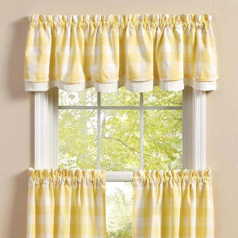 Wicklow Check Valance - Lined Layered Yellow 72"x16" Park Designs