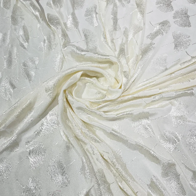 White Floral Satin Crepe Fabric