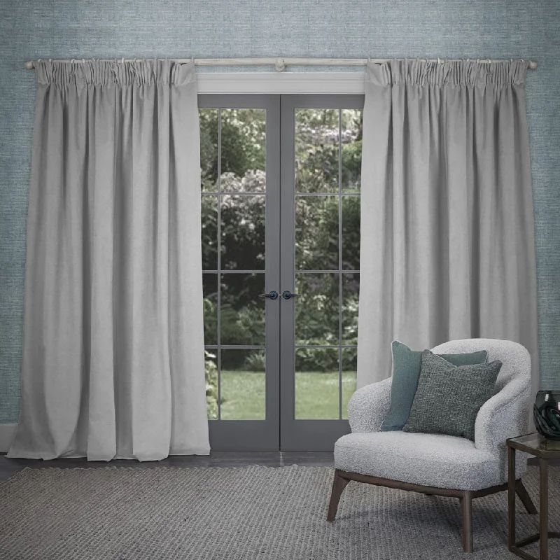 Cube Velvet Pencil Pleat Curtains Aluminium