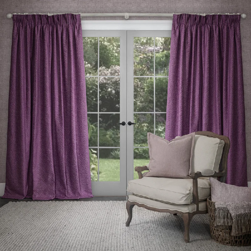 Farley Woven Chenille Pencil Pleat Curtains Damson