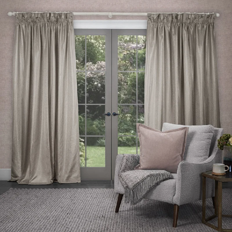 Sereno Woven Pencil Pleat Curtains Stone