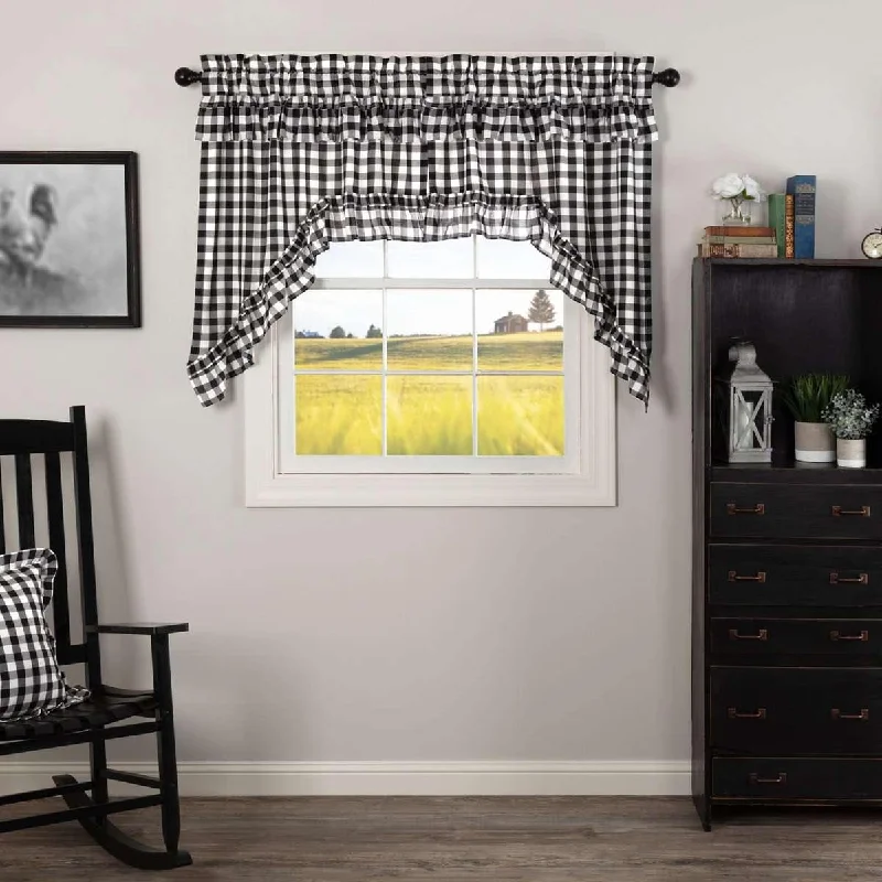 Annie Buffalo Black Check Ruffled Swag Curtain Set of 2 36x36x16 VHC Brands