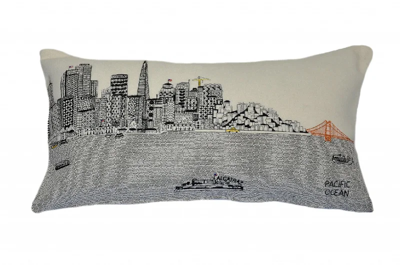 25" White San Francisco Daylight Skyline Lumbar Decorative Pillow