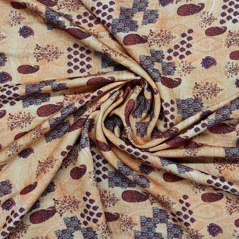 Cream Traditional Print Viscose Dobby Fabric