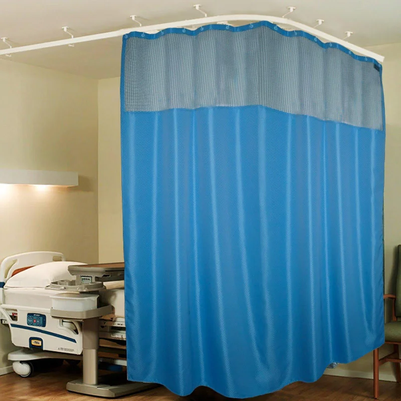 Hospital Partition Curtains, Clinic Curtains Size 12 FT W x 7 ft H, Channel Curtains with Net Fabric, 100% polyester 24 Rustfree Metal Eyelets 24 Plastic Hook, Dark Blue Zig Zag, (12x7 FT, Pk of 1)