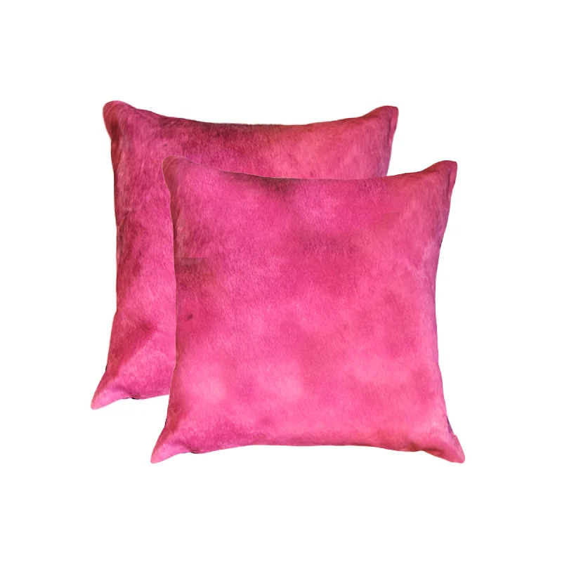 Set of Two 18" Fuschia Cowhide Throw Pillow