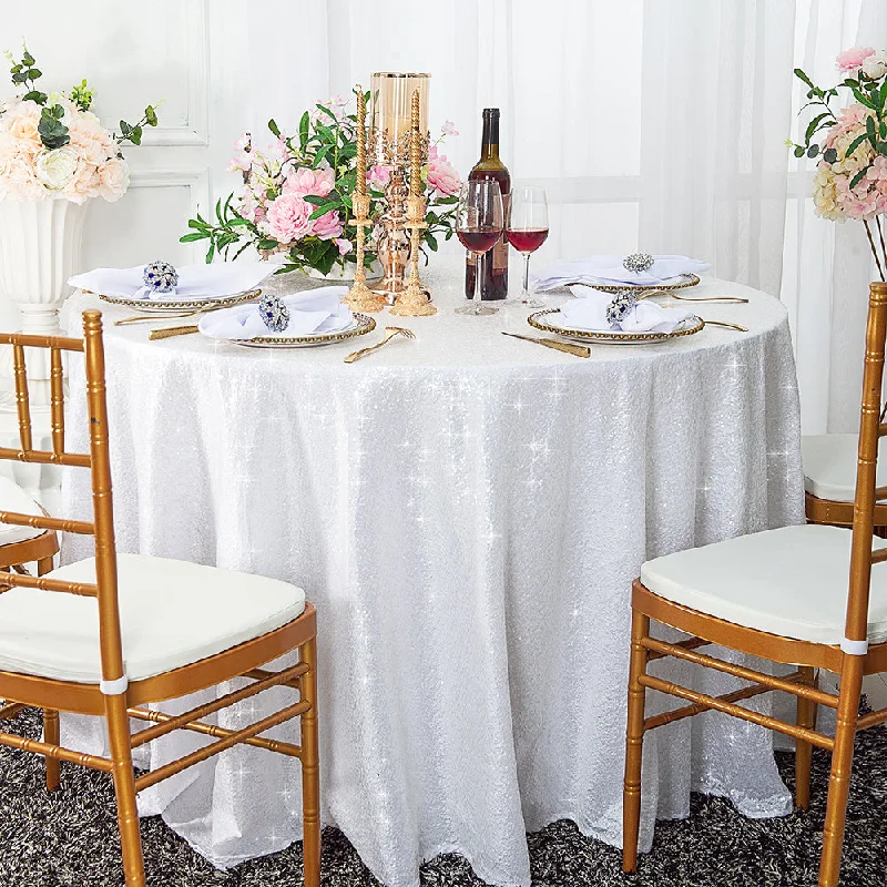 108" Seamless Round Sequin Taffeta Tablecloth - White (1pc)