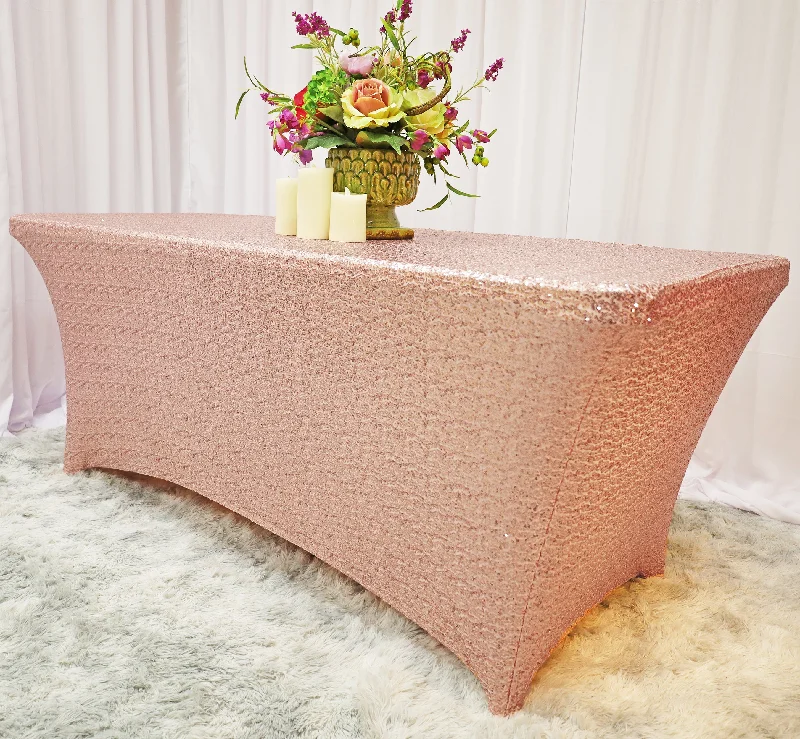 8 Ft Rectangular Sequin Spandex Table Cover - Blush Pink/Rose Gold (1pc)