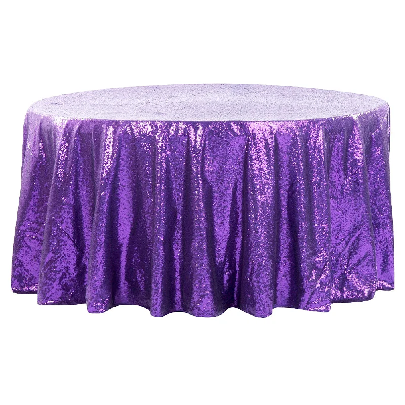 Glitz Sequins 132" Round Tablecloth - Purple