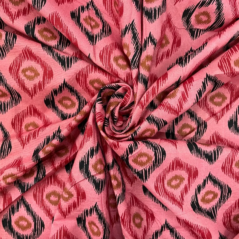 Pink Ikkat Print Poplin Cotton Fabric