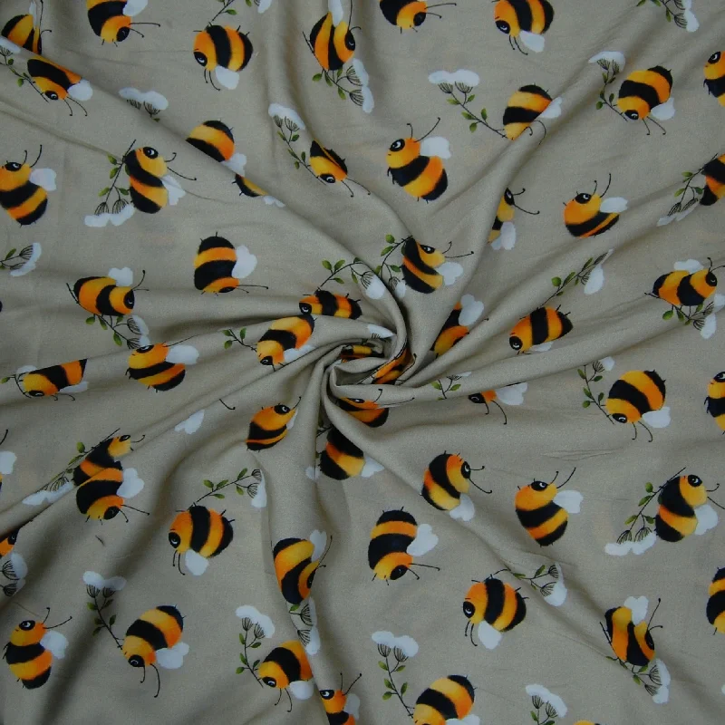 Cream Bee Print Rayon Fabric