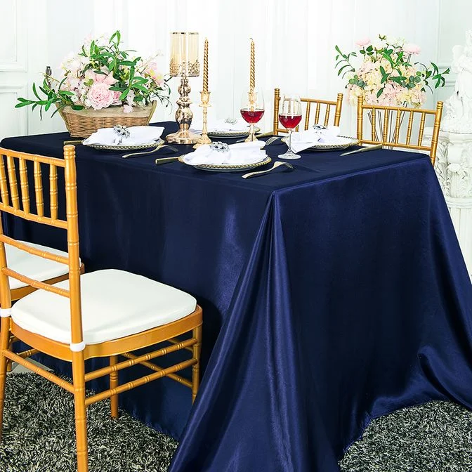 90"x156" Seamless Rectangular Satin Tablecloth - Navy Blue (1pc)