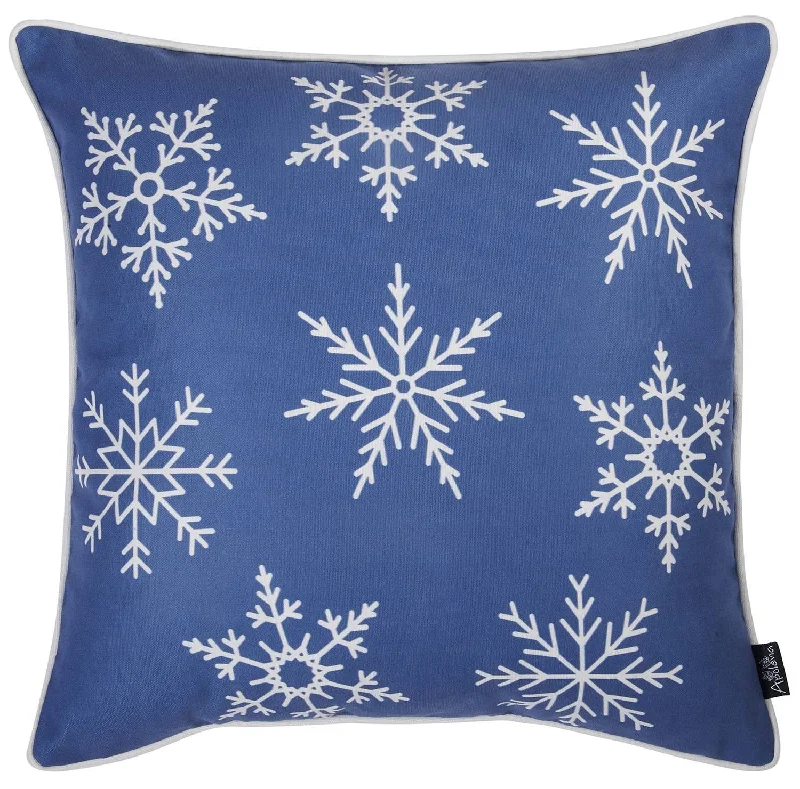 Set Of Four 18" X 18" Blue Zippered Polyester Christmas Reindeer Throw Pillow