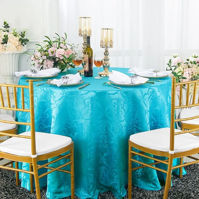 108" Seamless Round Versailles Chopin Damask Jacquard Polyester (220 GSM) Tablecloth - Turquoise (1pc)