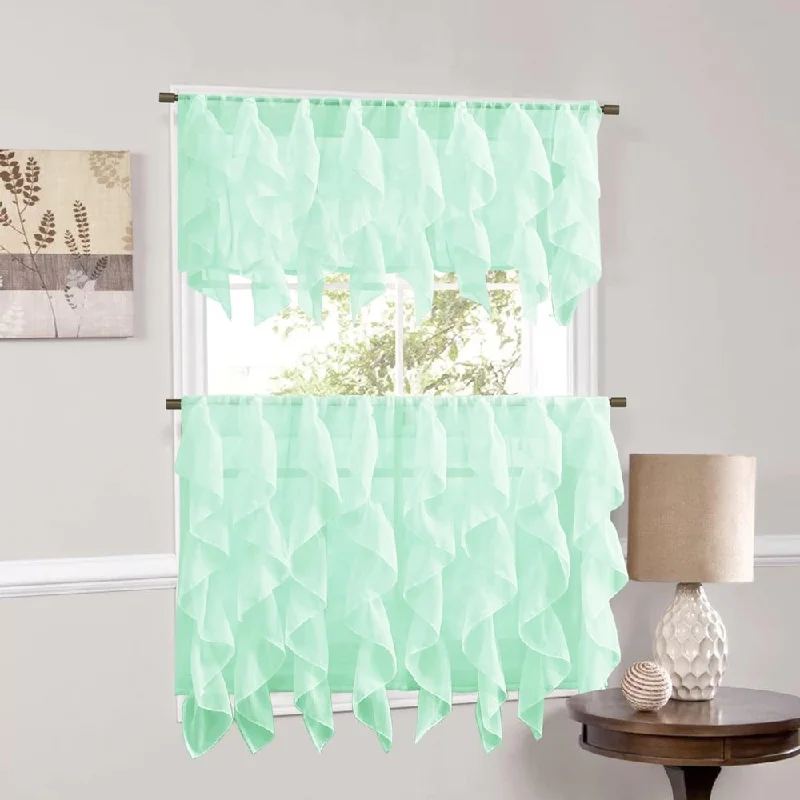 Sweet Home Collection Mint Vertical Ruffled Waterfall Valance and Curtain Tiers