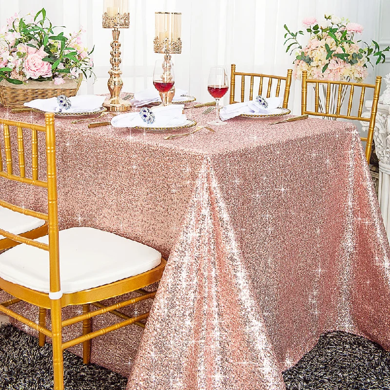 90"x132" Seamless Rectangular Sequin Taffeta Tablecloth - Blush Pink/Rose Gold (1pc)