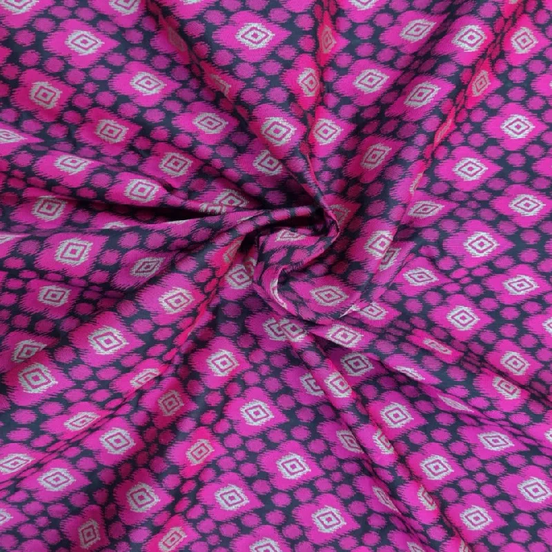 Pink Black Geometrical Ikkat Print Brocade Fabric 1