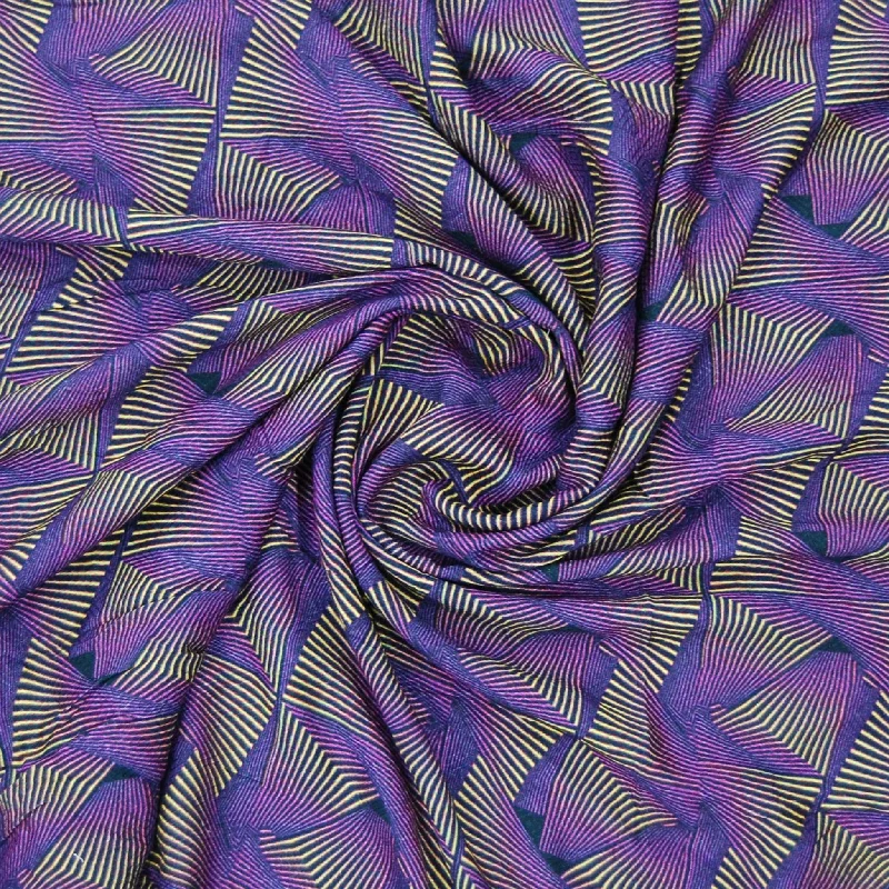 Purple & Yellow Geometrical Print Viscose Dobby Fabric