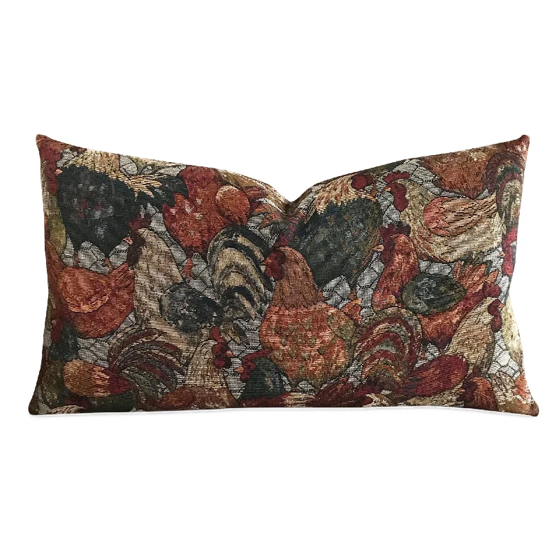 Vintage Tapestry Rustic Rooster Luxury Woven Lumbar Pillow Cover 15x26